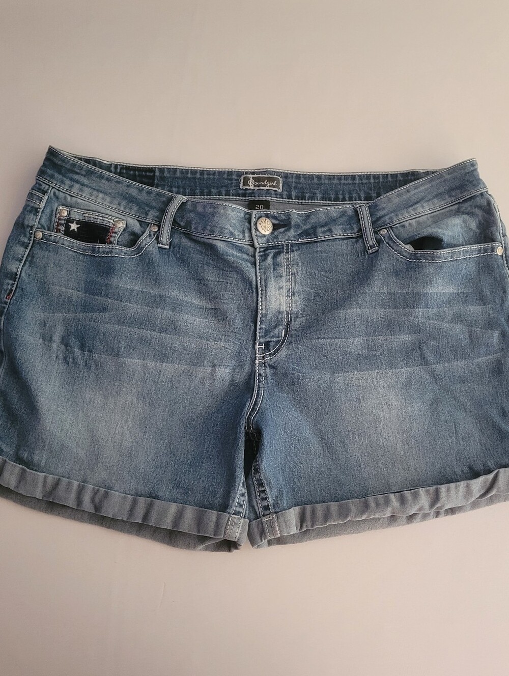 Soundgirl Stars & Stripes Denim Jean Shorts Womens 20 Stretch  Patriotic Flag